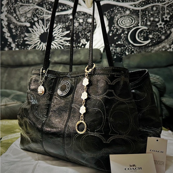 Vintage style COACH soho shoulder bag kisslock Black Leather Tote handbag - Picture 9 of 17